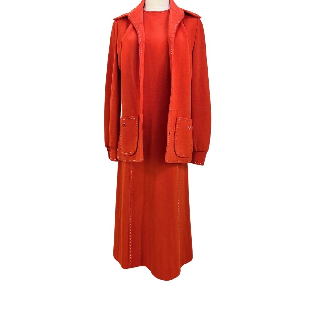 Vintage 70s Butte Knit Dress Set Red Preppy Modest